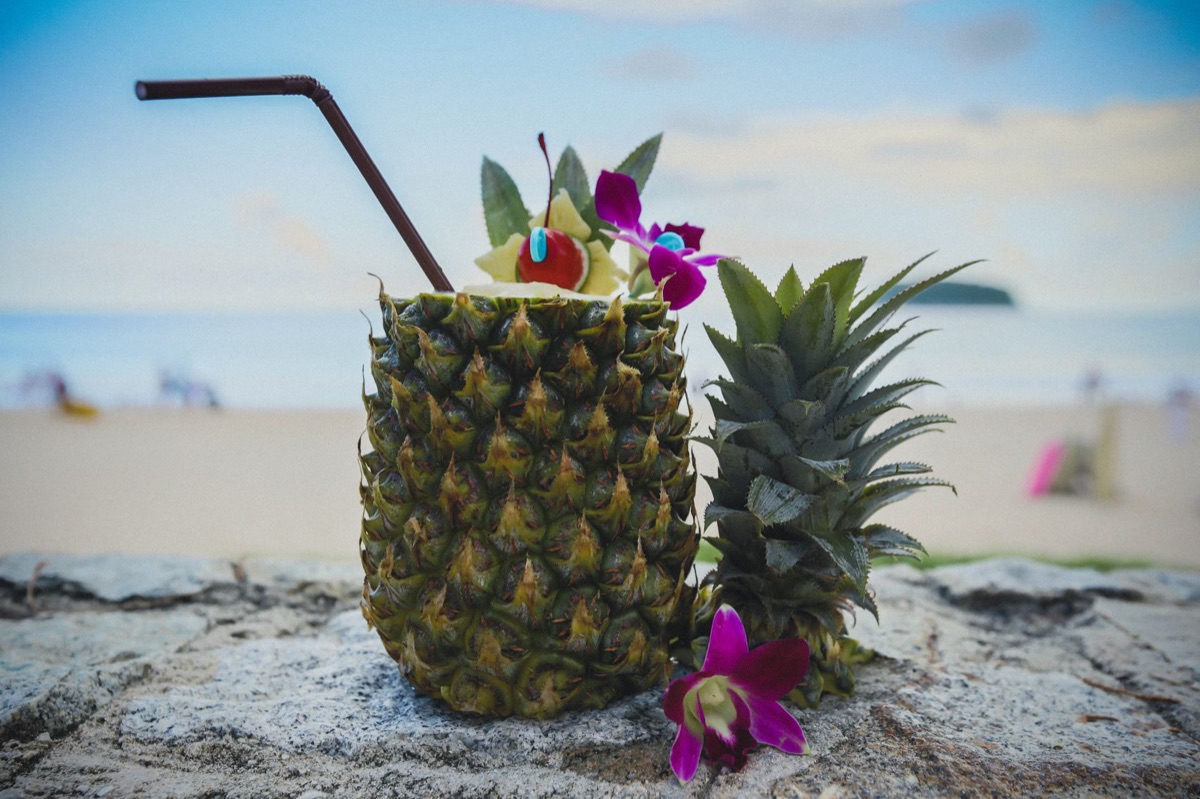 Refreshing tropical cocktails on a private beach