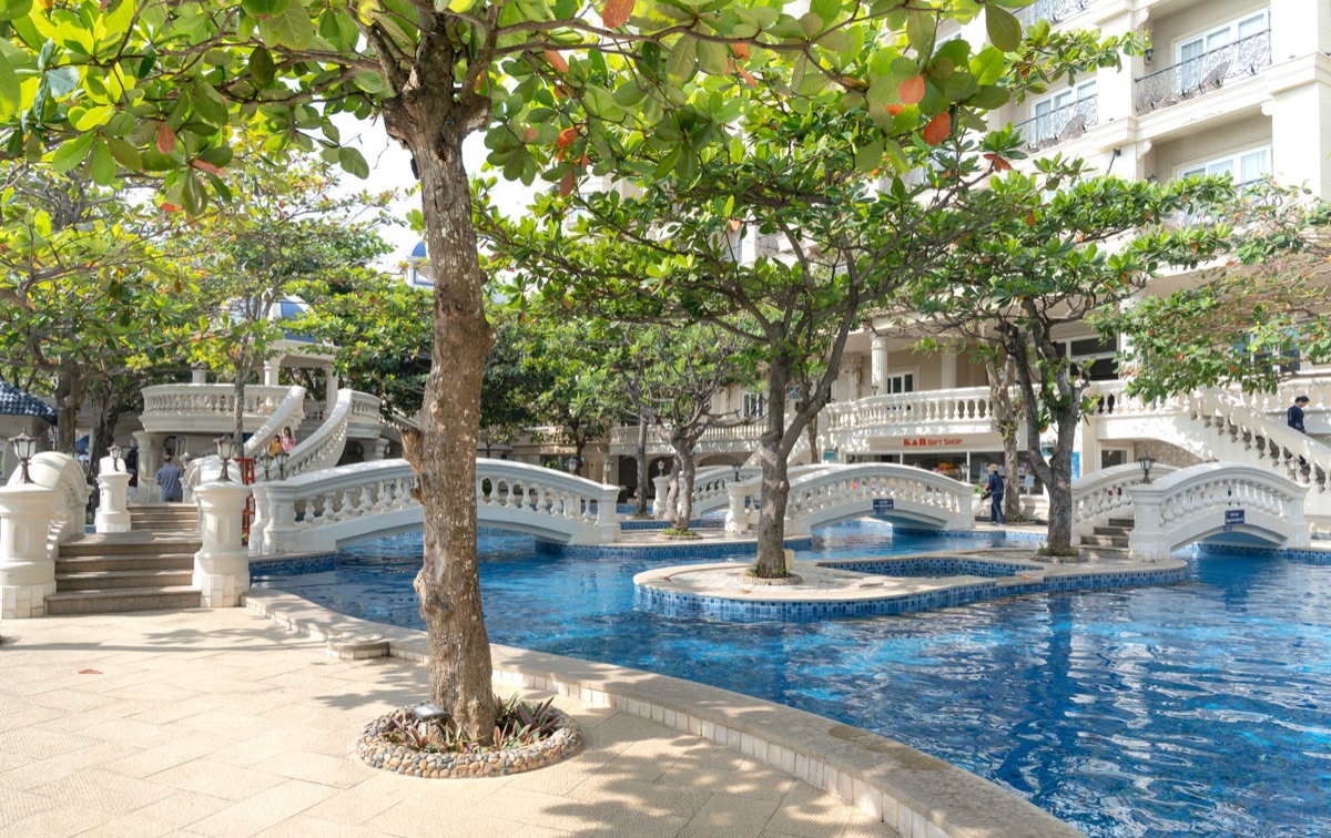 Family resort amenities including swimming pool and playground