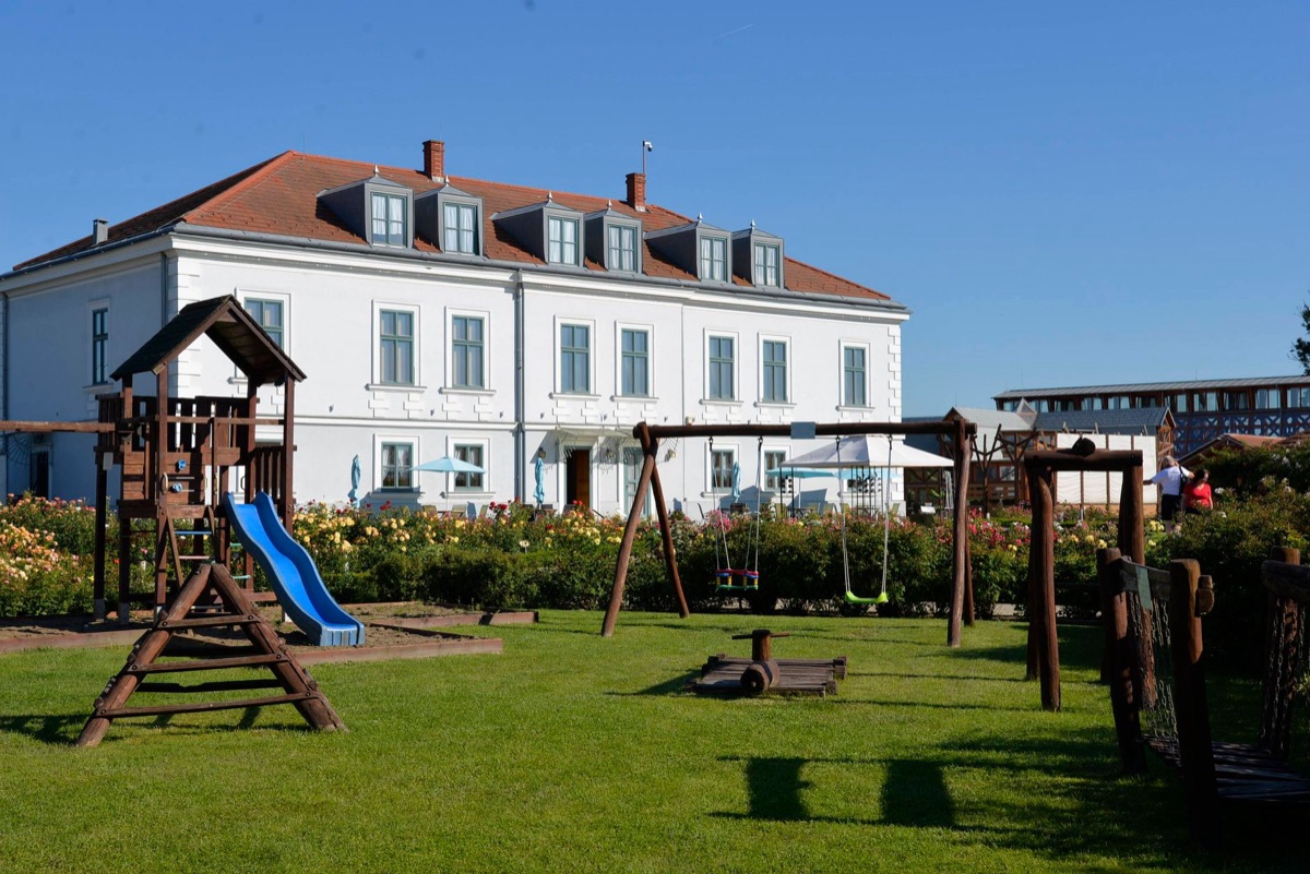 Kinderen spelen in een speelarea met speelconstructies