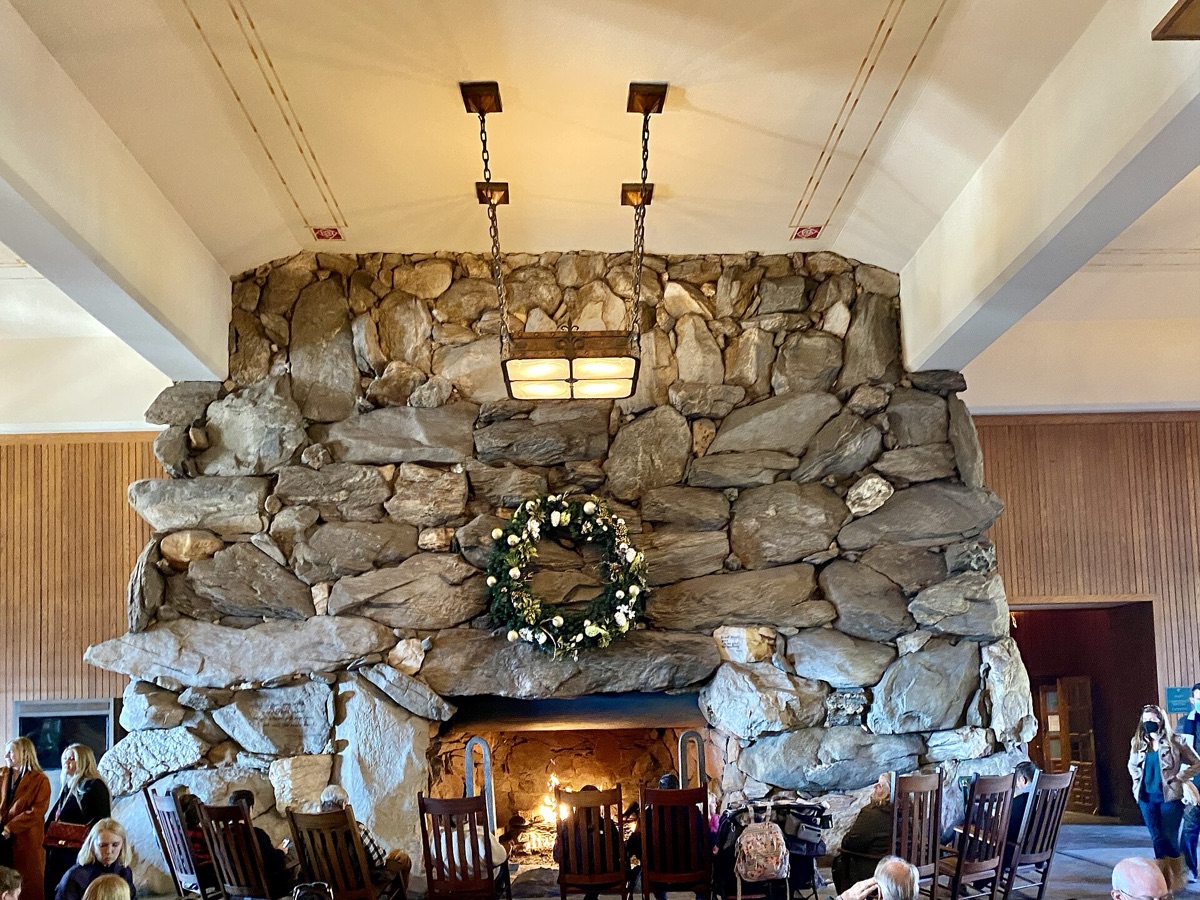 Resort lobby with fireplace