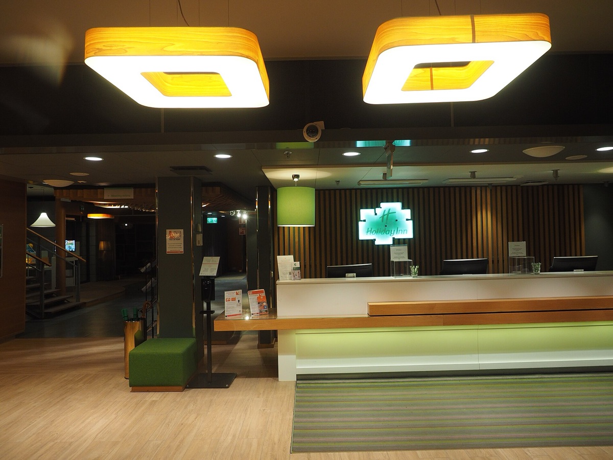 Hotel lobby with reception desk