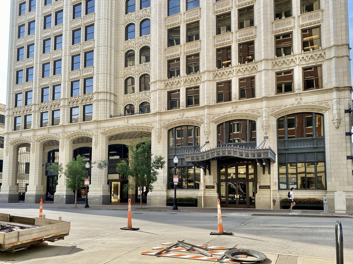 Historic hotel entrance with marble flooring