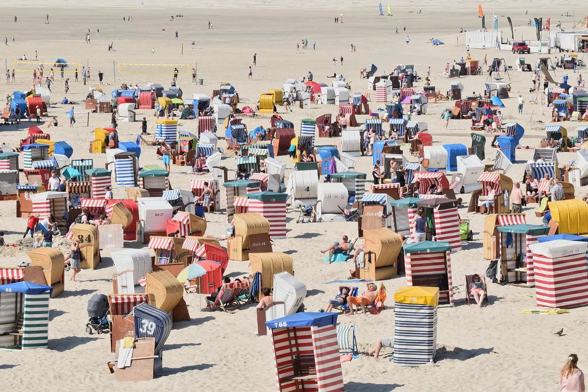 beach, crowded, tourists, summer, borkum, germany, island, paradise, nature, resort, vacation, holidays